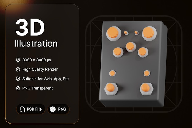 3d render guitarra pedal music studio concepto moderno icono ilustraciones diseño