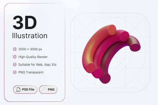 3D Render Half Curve Geometry Concept Modern Icon Illustrations Design