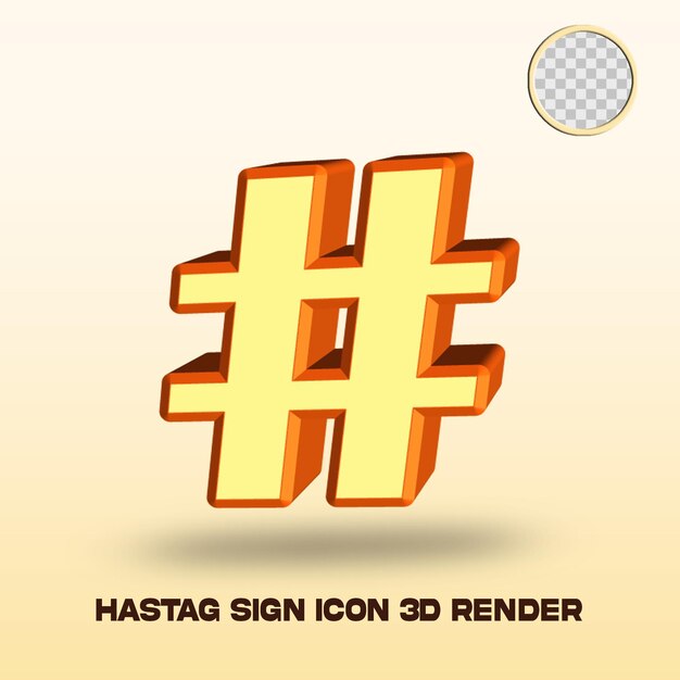 3d render hastag signo icono amarillo claro color naranja