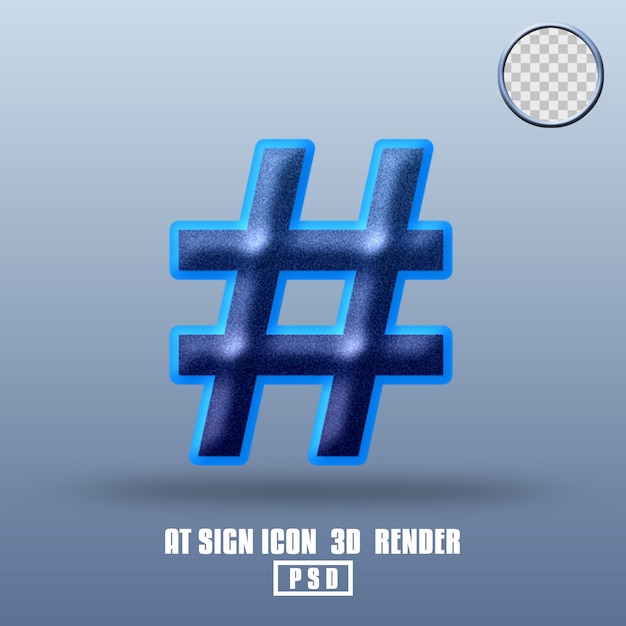 3D render hastag signo icono azul degradado ruido