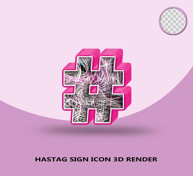 PSD 3d render hastag signo icono línea rosa brillante con línea de onda abstracta