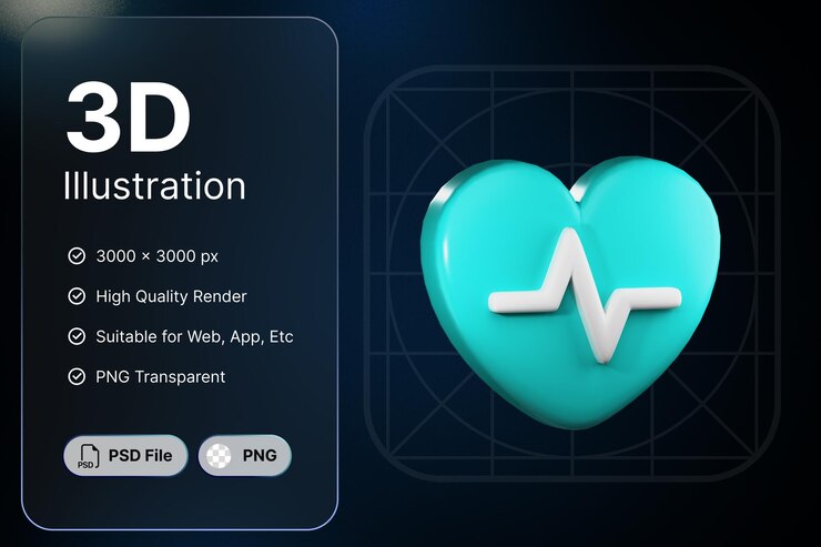 PSD 3d render heart medic concepto moderno icono ilustraciones diseño