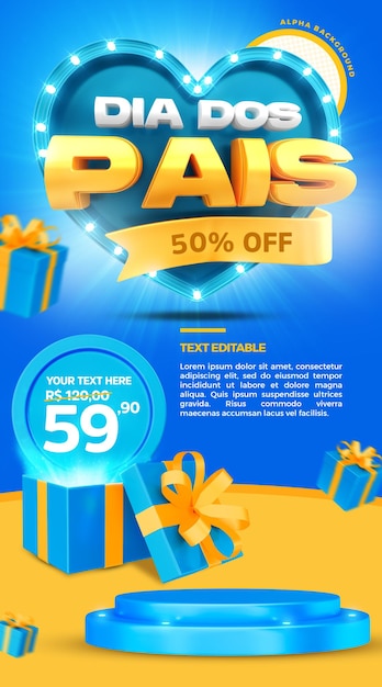 3d render histórias de promoção de venda de selos do dia dos pais