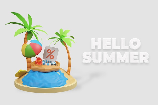 3d render hola banner de verano