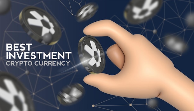 PSD 3d render holding token quant qnt moneda cryptocurrency