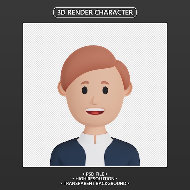 3d render hombre avatar de dibujos animados