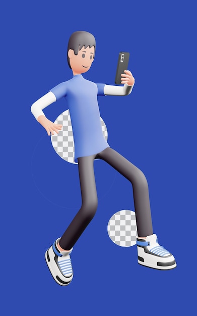 3D render hombre personaje sosteniendo teléfono