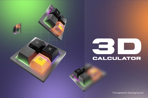 3d render icon. calculator icon with gradient background.