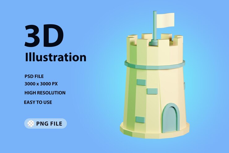 3D render icon castle
