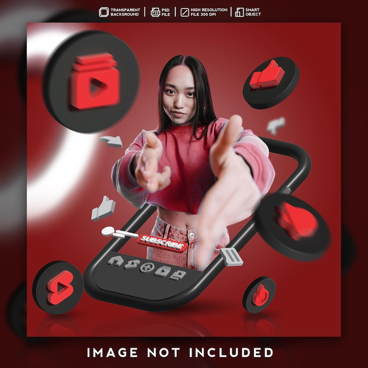 PSD 3d render icon feed para el diseño de promoción de modo oscuro de youtube