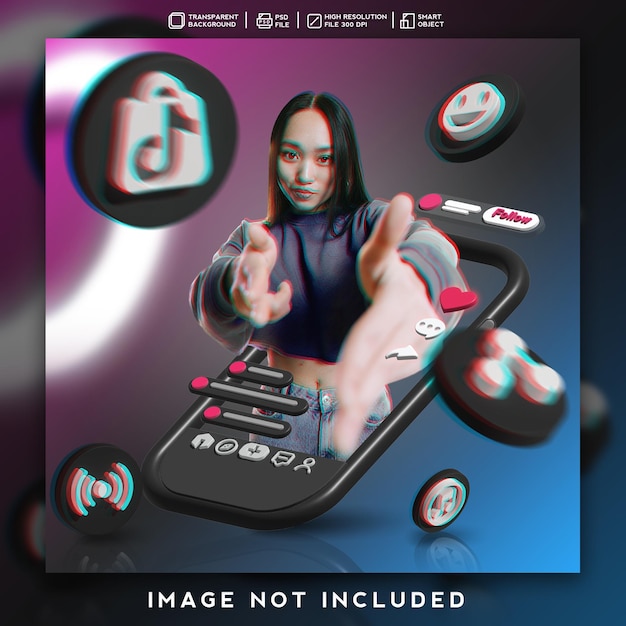 3d render icon feed para el diseño de promoción tiktok