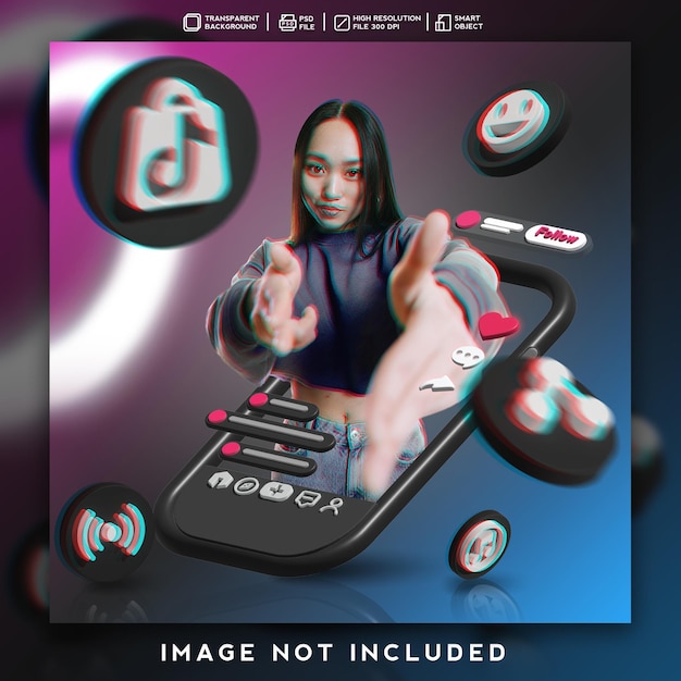 PSD 3d render icon feed para el diseño de promoción tiktok