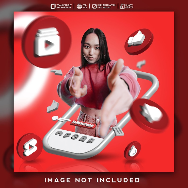 PSD 3d render icon feed para el diseño de promoción de youtube
