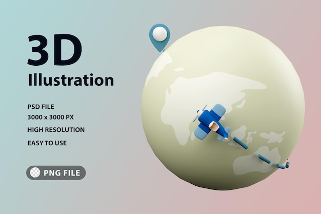 PSD 3d render icon global travelling