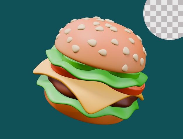 3D Render Icon Hamburger Burger Sesame Bun Street Food Fast Food Conceito de Ilustração 3D
