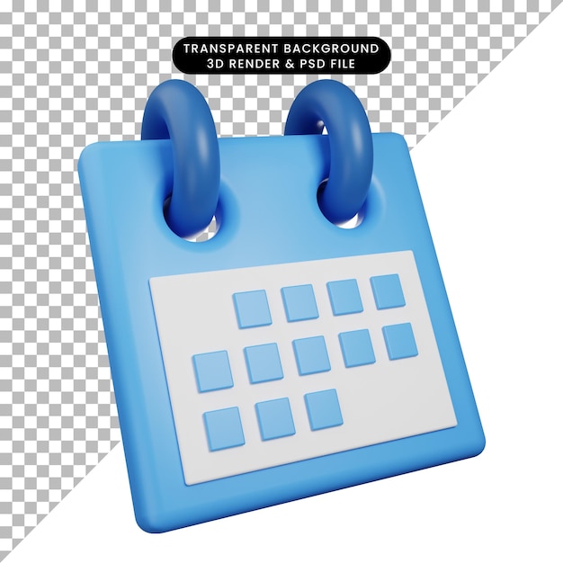 3d render icon illustration time concept calendar tilted view