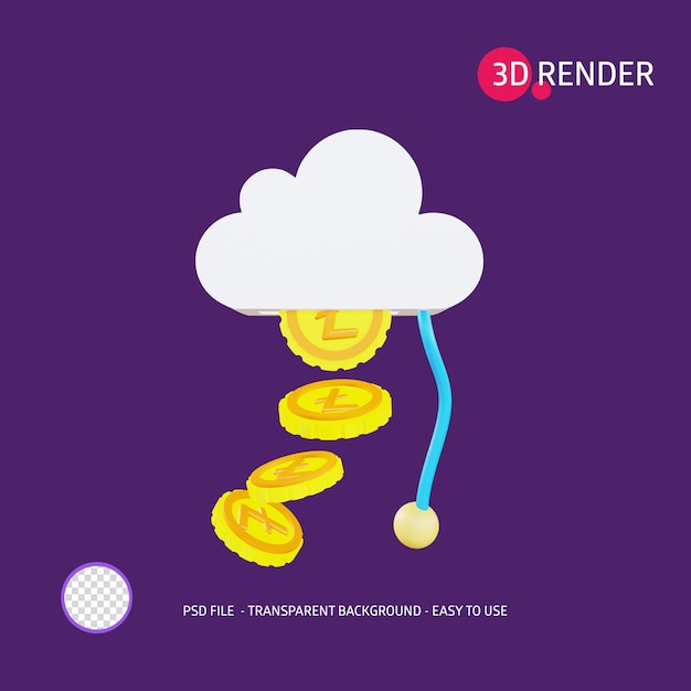 3d render icon litecoint nuvem