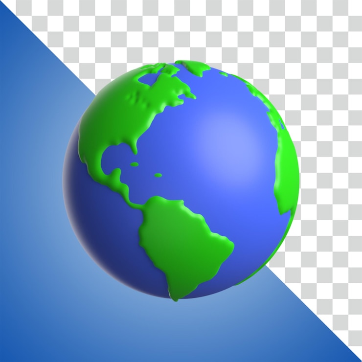 PSD 3d render icon of blue earth
