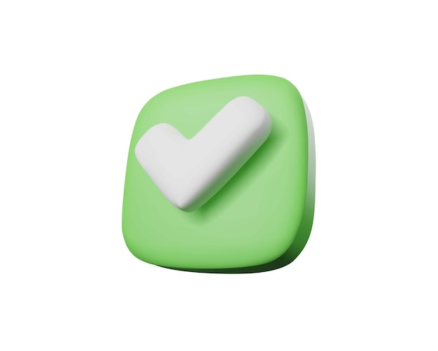 3d render icon of Green aprove checkmark button Agree sign