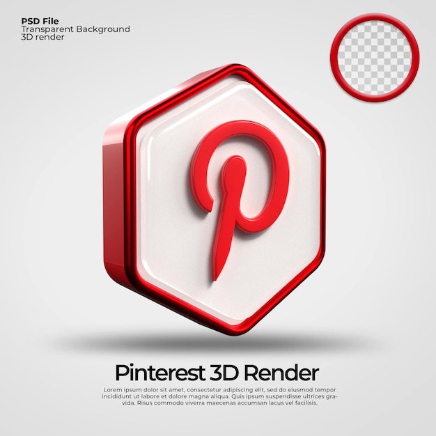 3D Render Icon Pinterest com fundo transparente