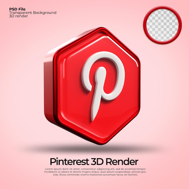 3d render icon pinterest com fundo transparente