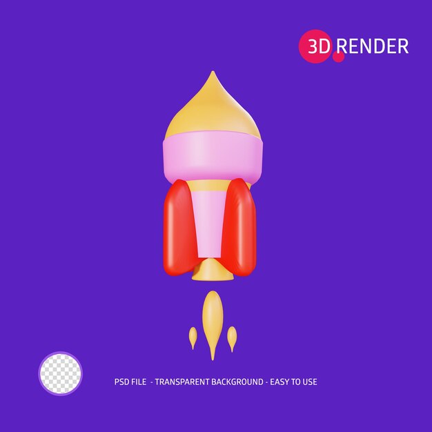 PSD 3d render icon rocket 3