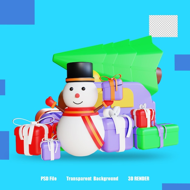 3D RENDER ICON SCHNEEMANN GESCHENKBOX BAUM 2