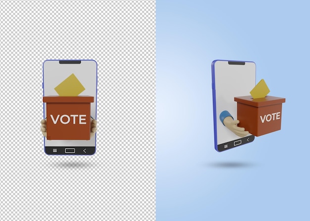 PSD 3d-render-icon von smartphone-wahlkästchen und handballot-konzept-illustration von onli