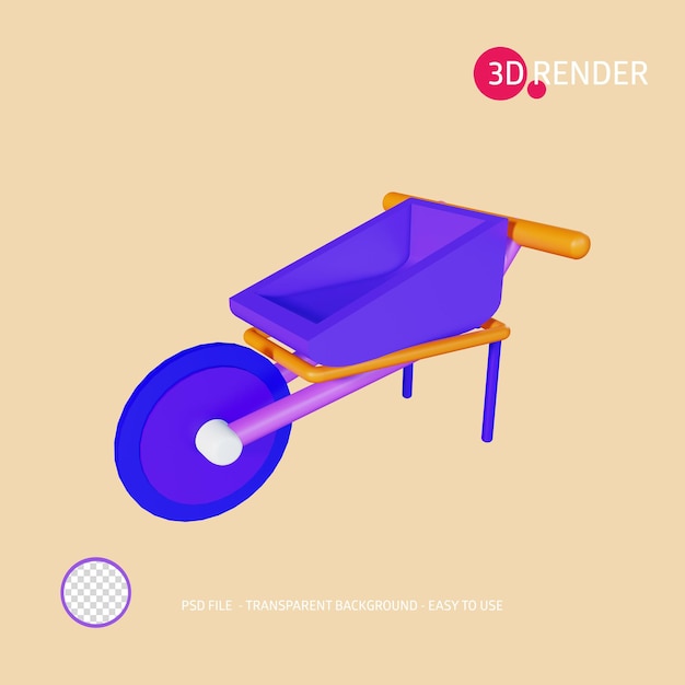 PSD 3d render icon wheelbarrow