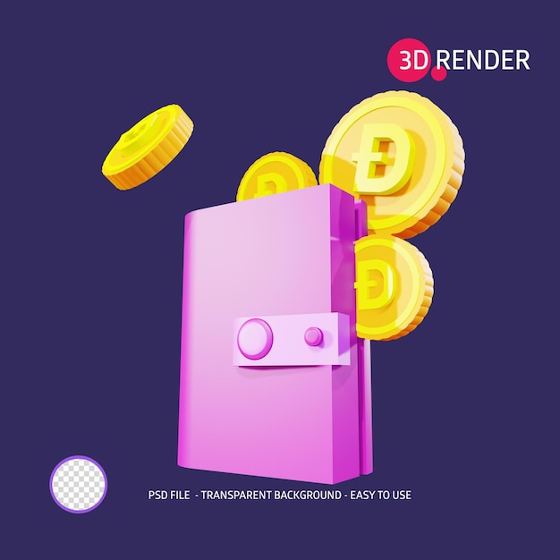 3d render icona borsa dogecoin 3