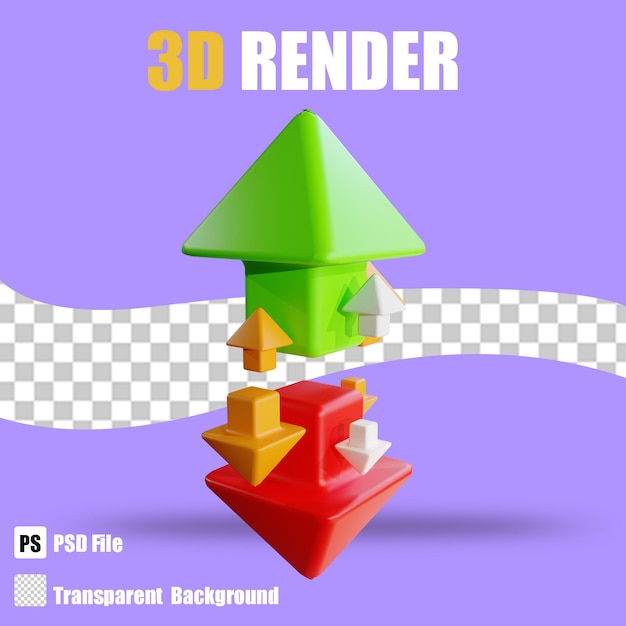 3D render icona bussines up dwon 2 con sfondo trasparente