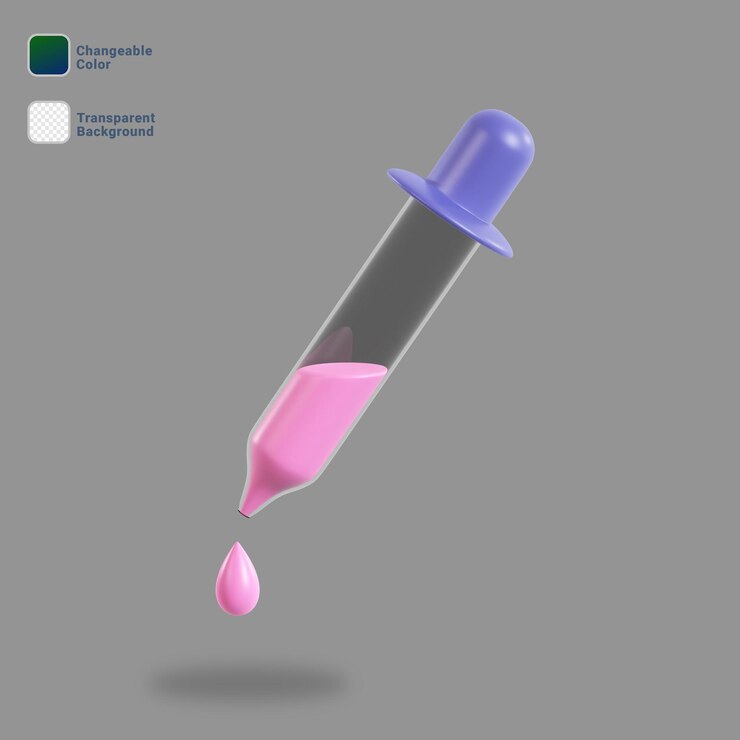 PSD 3d render icona contagocce colore variabile