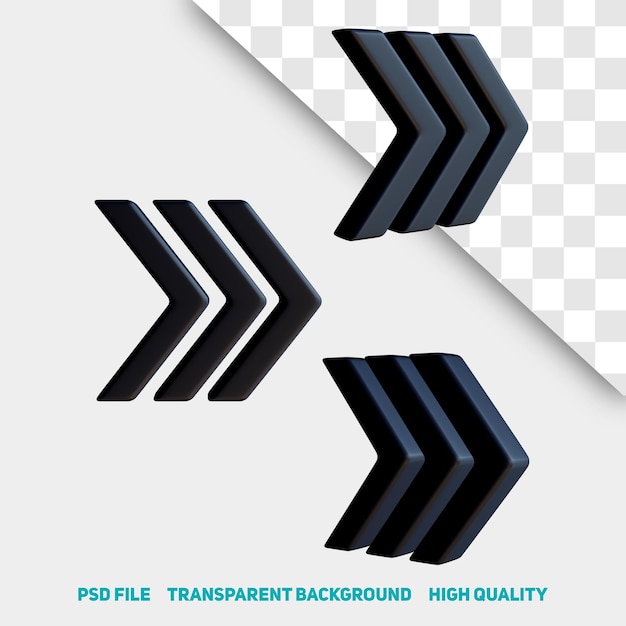 3d render icona psd premium nera minimalista con tripla freccia