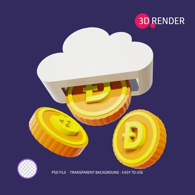 3d render icondogecoin nube 2