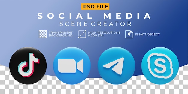 3d render ícone de coleção de logotipo de mídia social