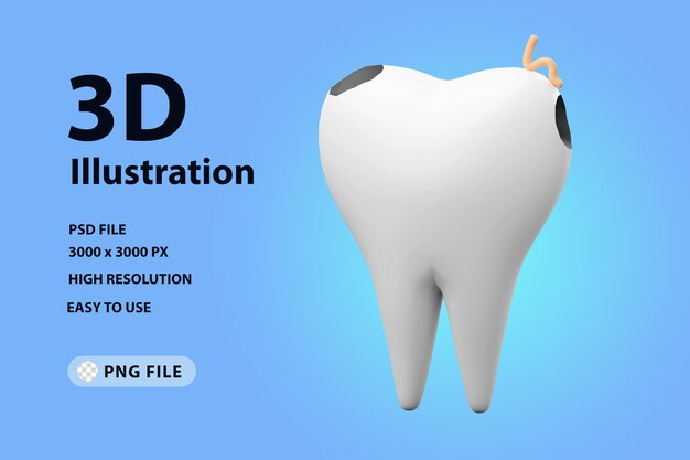 3D render ícone dente quebrado