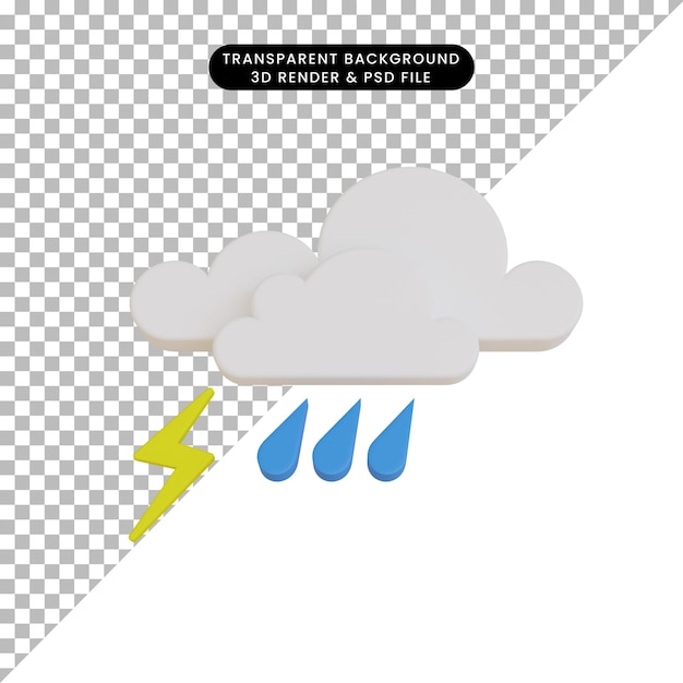 PSD 3d render ícone do tempo chuva e trovão