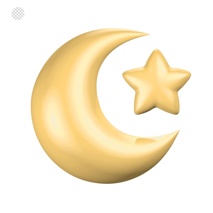 PSD 3d render ícone estrela da lua islâmica dos desenhos animados