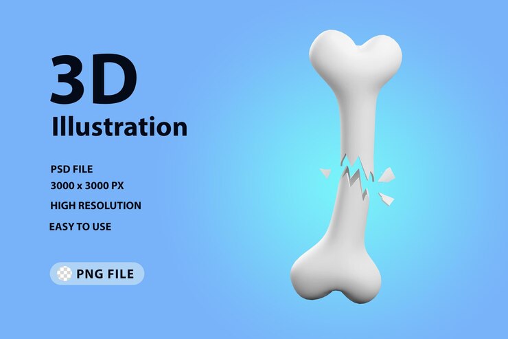 3D render ícone osso quebrado