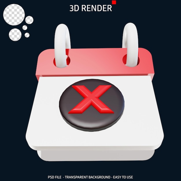 PSD 3d render icono advertencia fecha 1