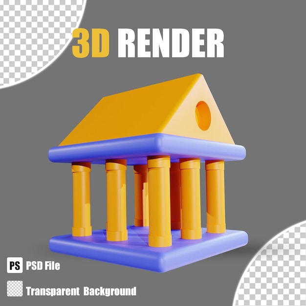 3D render icono de banca y finanzas banco 2 con fondo transparente