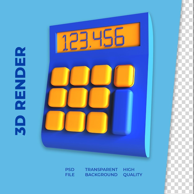 3d render icono de calculadora azul con fondo transparente