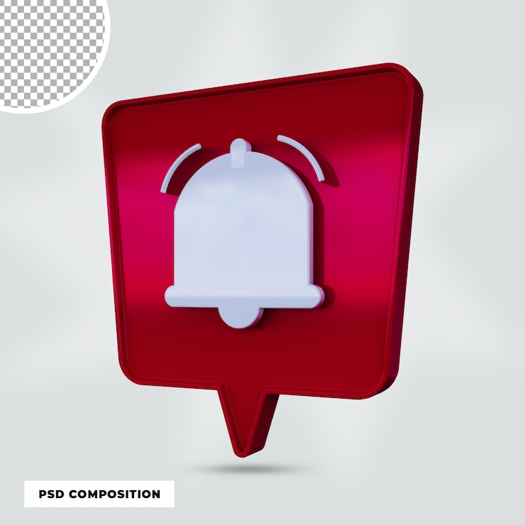 PSD 3d render icono de campana aislado