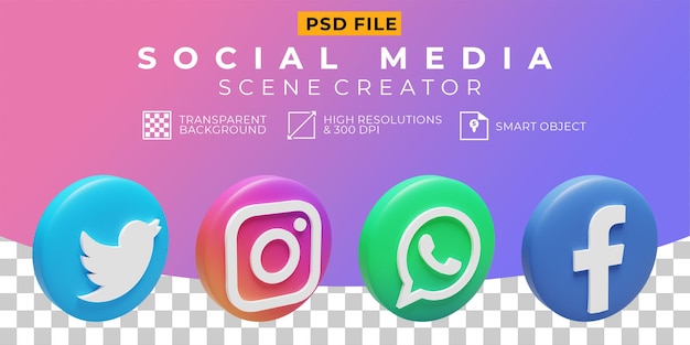 3d render icono de colección de logotipos de redes sociales