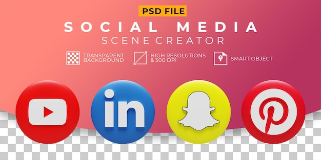 3d render icono de colección de logotipos de redes sociales