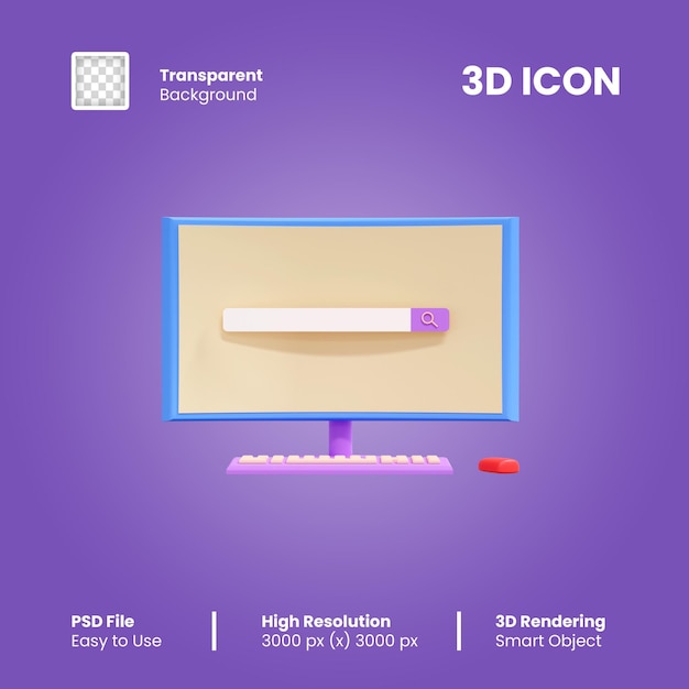 PSD 3d render icono de computadora de escritorio