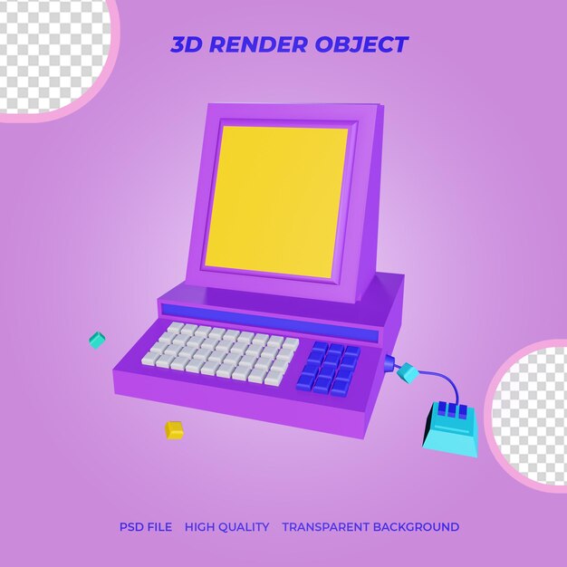 3d render icono computadora retro