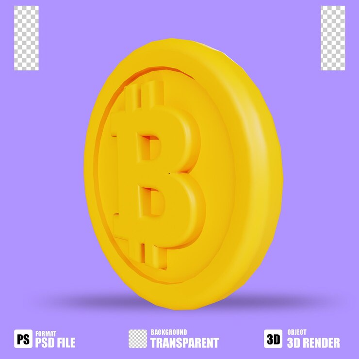 PSD 3d render icono de criptomoneda bitcoin 2 con fondo transparente