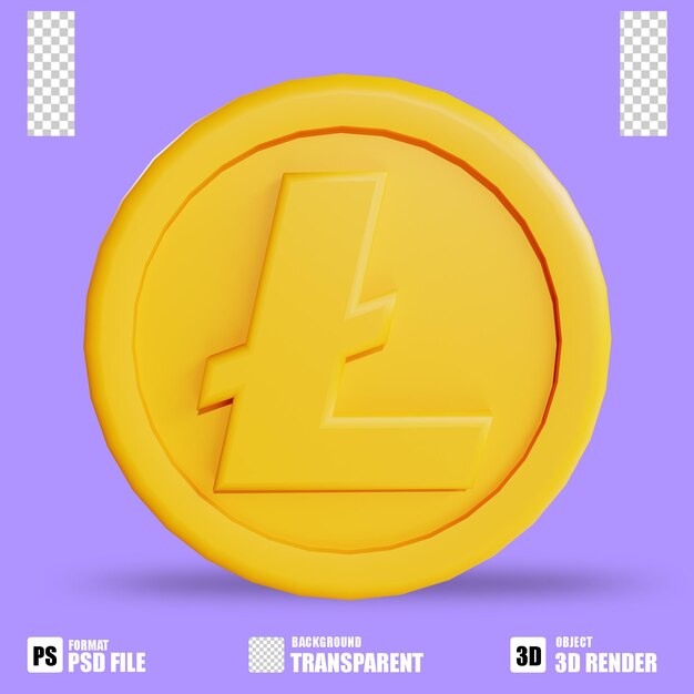 3D render icono de criptomoneda litecoin 3 con fondo transparente