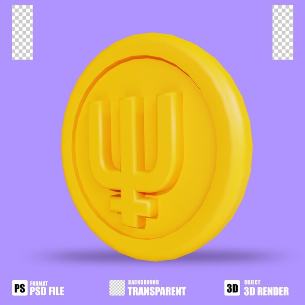 3D render icono de criptomoneda primecoin 3 con fondo transparente
